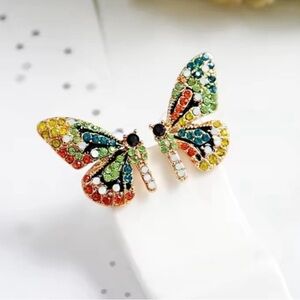 Anthropologie Multicolor Gem Butterfly Brooch